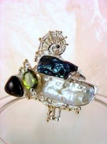 anillo plata de ley y oro 585 con piedras de moda, anillo para mujeres de plata de ley con piedras, joyas de autor plata de ley con piedras para mujeres, anillo 8932