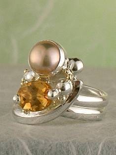 Григорій Пира Піро Природи Дизайн Перстень з Срібла і 18-Каратного Золота з Каменями 3928
