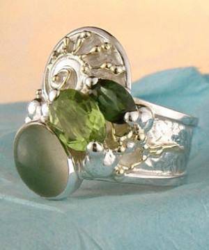 anillo plata de ley y oro 585 con piedras de moda, anillo para mujeres de plata de ley con piedras, joyas de autor plata de ley con piedras para mujeres, anillo 3215