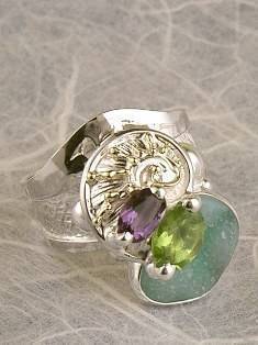 Gregory Pyra Piro One of a Kind Original #Handmade #Sterling #Silver and #Gold #Amethyst and facet cut peridot ring 2943
