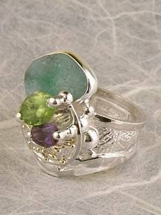 one of a kind jewellery, handmade artisan jewellery, mixed metal artisan jewellery, artisan jewellery with gemstones and pearls, Band #Ring 2943