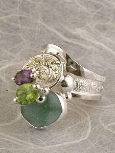 anillo plata de ley y oro 585 con piedras de moda, anillo para mujeres de plata de ley con piedras, joyas de autor plata de ley con piedras para mujeres, anillo 2943
