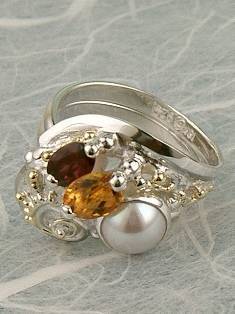 artisan made handcrafted jewelry,, jewellery with colour stones, jewellery with natural gemstones, jewellery with real pearls, where to buy jewellery for mature womens, jewellery from mixed metals with gemstones, facet cut citrine and #Garnet #Ring 8572