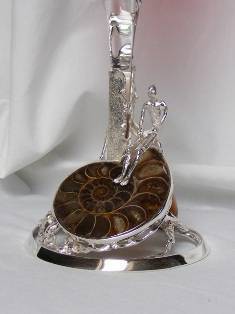 Kelch mit Ammonit und Bernstein, Original handgefertigtt, Silber und Gold, Bernstein, Ammonit, Granat, Druse