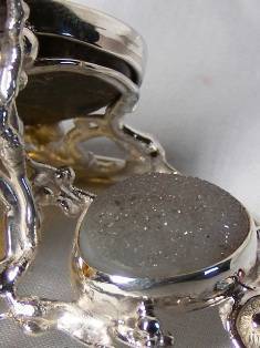 Kelch mit Ammonit und Bernstein, Original handgefertigtt, Silber und Gold, Bernstein, Ammonit, Granat, Druse