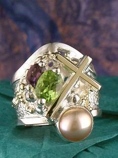 anillo plata de ley y oro 585 con piedras de moda, anillo para mujeres de plata de ley con piedras, joyas de autor plata de ley con piedras para mujeres, anillo Cruz 5924