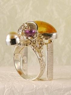 anillo plata de ley y oro 585 con piedras de moda, anillo para mujeres de plata de ley con piedras, joyas de autor plata de ley con piedras para mujeres, anillo 4001