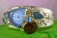 Original handgefertigtt, Silber und Gold, Ammonit, Blauer Topas, Druse, Armband mit Ammonit Artikelnummer 7482