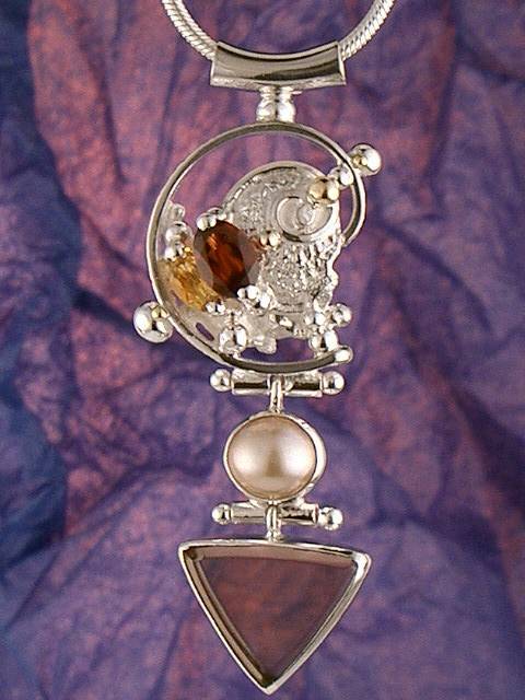 artisan made handcrafted jewelry,, jewellery with colour stones, jewellery with natural gemstones, jewellery with real pearls, where to buy jewellery for mature womens, jewellery from mixed metals with gemstones, facet cut citrine and #Garnet #Pendant 4726
