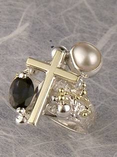 anillo plata de ley y oro 585 con piedras de moda, anillo para mujeres de plata de ley con piedras, joyas de autor plata de ley con piedras para mujeres, anillo Cruz 3821