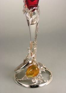 chalice in sterling silver and 14 karat gold, chalice with ammonite and amber, chalice with rhodolite and amber, chalice with ammonite and pearl, chalice with amber and pearl