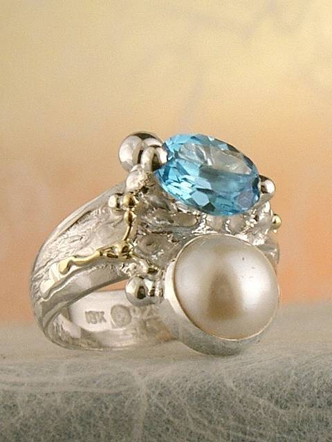 one of a kind jewellery, handmade artisan jewellery, mixed metal artisan jewellery, artisan jewellery with gemstones and pearls, Band #Ring 6432