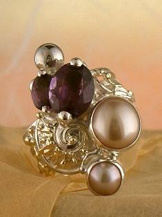 anillo plata de ley y oro 585 con piedras de moda, anillo para mujeres de plata de ley con piedras, joyas de autor plata de ley con piedras para mujeres, anillo 1825