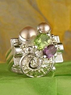 Gregory Pyra Piro One of a Kind Original #Handmade #Sterling #Silver and #Gold #Amethyst and facet cut peridot ring 6839