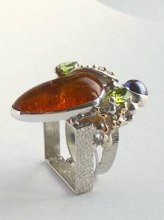 anillo plata de ley y oro 585 con piedras de moda, anillo para mujeres de plata de ley con piedras, joyas de autor plata de ley con piedras para mujeres, anillo 4002