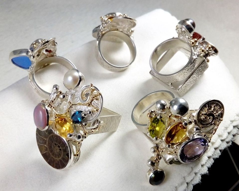anillo plata de ley y oro 585 con piedras de moda, anillo para mujeres de plata de ley con piedras, joyas de autor plata de ley con piedras para mujeres, anillo 1565