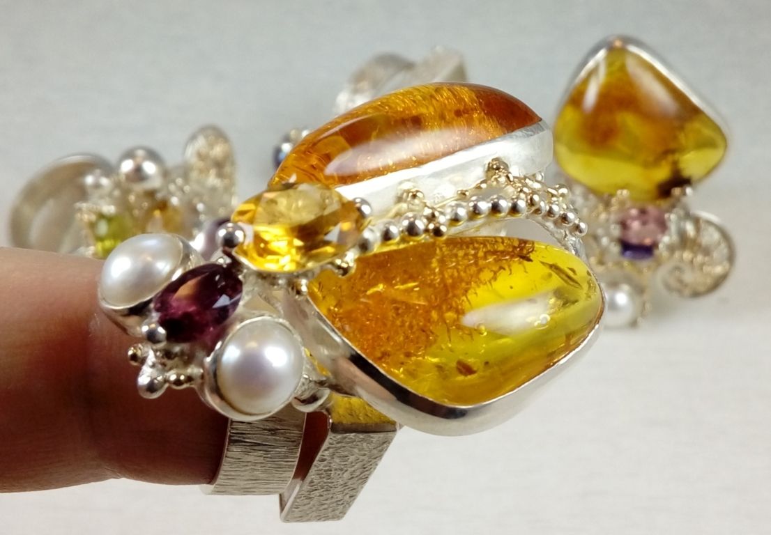 Amber, Garnet, Collection of Cyber Rings, Bespoke Jewellery, One of a Kind, Original Handcrafted, Gregory Pyra Piro, Sterling Silver, 14k Gold, Natural Gemstones, Pearls
