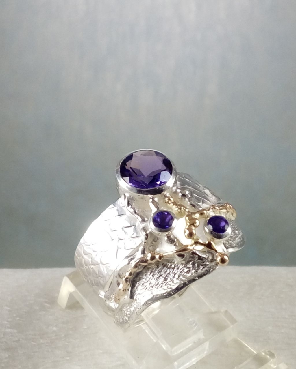 ,luxury goods and jewelry for women, rings from 14 karat gold and silver for women, handcrafted rings for women with amethyst, sterling silver and 14k gold ring, gregory pyra piro ring 6820