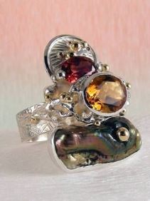 håndlagde smykker laget av en håndverker, hvor man kan kjøpe smykker laget av en håndverker, hvor man kan kjøpe smykker inspirert av retro-fasjon, hvor man kan kjøpe smykker med antikk utseende, kunstgallerier som selger håndlagde smykker, hvor man kan kjøpe smykker som selges i kunstgallerier , Citrin, Granat, Perle, Ring med Citrin og Granat Nummer 3292