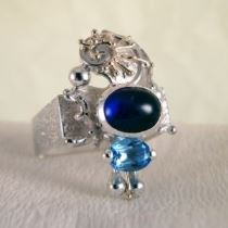 anillo plata de ley y oro 585 con piedras de moda, anillo para mujeres de plata de ley con piedras, joyas de autor plata de ley con piedras para mujeres, anillo 1625