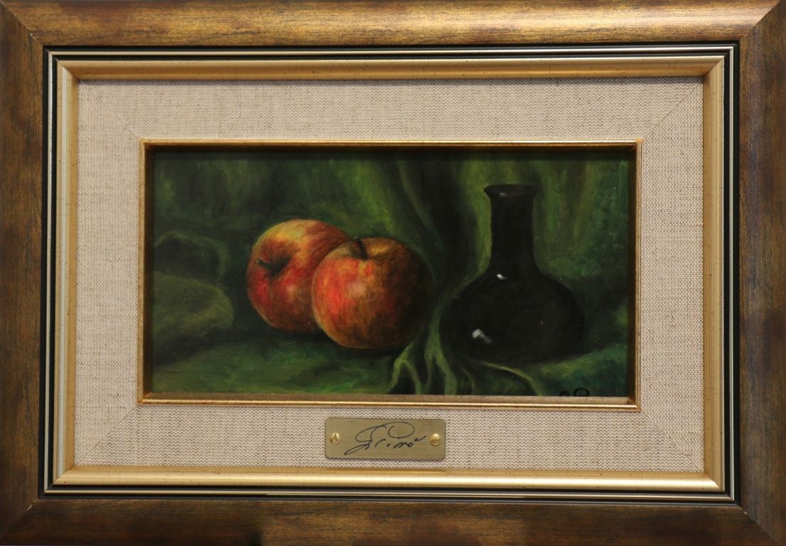 oljemålningar, äpplen och Flaskan, Stilleben, Gregory Pyra Piro