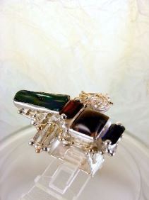 unique design ring with biwa pearl and emerald cut garnet, contemporary jewelry with biwa pearl and emerald cut iolite, original handcrafted ring with amethyst and garnet, sterling silver and 14 karat gold ring with garnet and iolite, sterling silver and 14 karat gold ring with amethyst and garnet, contemporary jewelry with amethyst and pearl, sterling silver and 14 karat gold art jewelry with amethyst and garnet, unique design ring with iolite and pearl, gregory pyra piro ring 7439