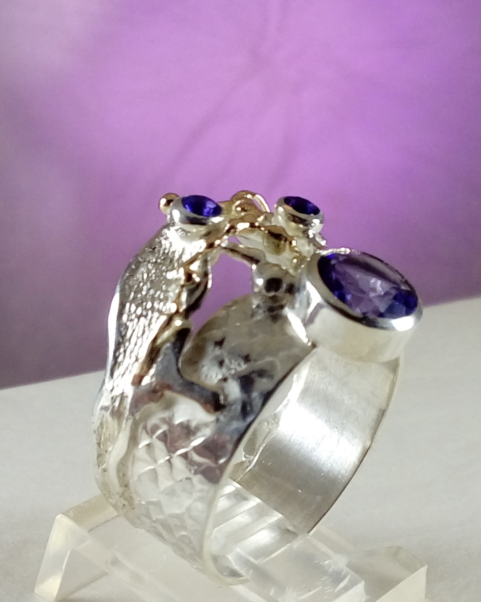 Schmuck für reife Frauen mit natürlichen Edelsteinen und Perlen, Ringe mit natürlichen Edelsteinen und Perlen, handgemachter Ring mit Amethyst, Sterlingsilber und 14 Karat Goldring, Gregory Pyra Piro Ring 6820, handgemachten Schmuck mit Lieferung nach Hause kaufen