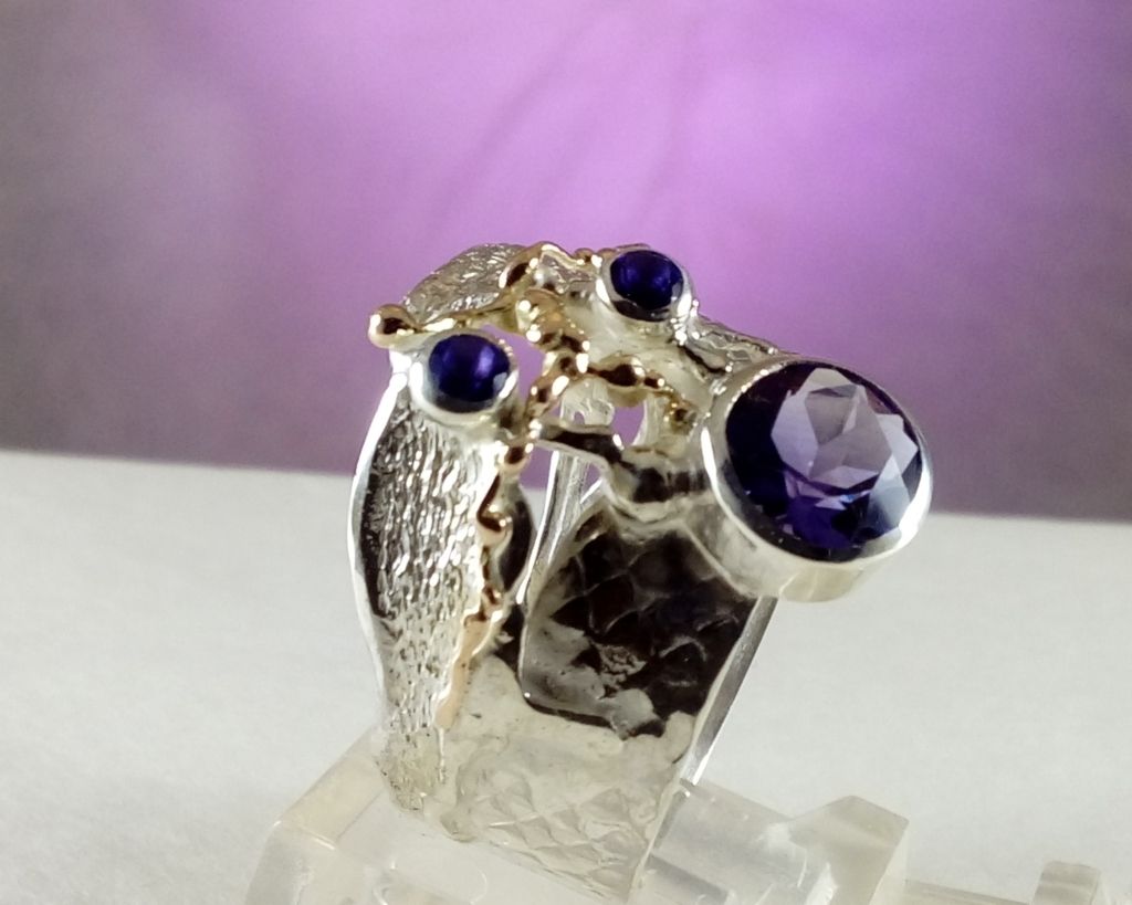 Schmuck für reife Frauen mit natürlichen Edelsteinen und Perlen, Ringe mit natürlichen Edelsteinen und Perlen, handgemachter Ring mit Amethyst, Sterlingsilber und 14 Karat Goldring, Gregory Pyra Piro Ring 6820, handgemachten Schmuck mit Lieferung nach Hause kaufen