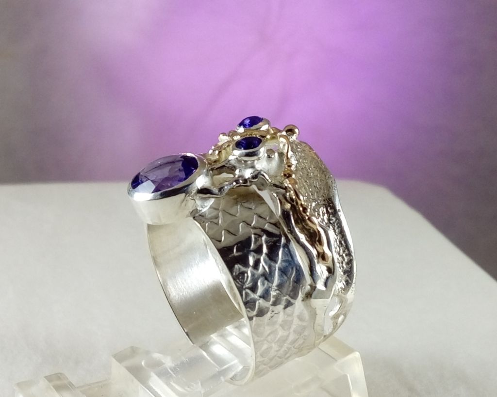 Schmuck für reife Frauen mit natürlichen Edelsteinen und Perlen, Ringe mit natürlichen Edelsteinen und Perlen, handgemachter Ring mit Amethyst, Sterlingsilber und 14 Karat Goldring, Gregory Pyra Piro Ring 6820, handgemachten Schmuck mit Lieferung nach Hause kaufen