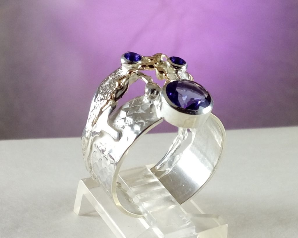 Schmuck für reife Frauen mit natürlichen Edelsteinen und Perlen, Ringe mit natürlichen Edelsteinen und Perlen, handgemachter Ring mit Amethyst, Sterlingsilber und 14 Karat Goldring, Gregory Pyra Piro Ring 6820, handgemachten Schmuck mit Lieferung nach Hause kaufen