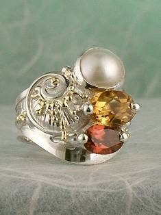anillo plata de ley y oro 585 con piedras de moda, anillo para mujeres de plata de ley con piedras, joyas de autor plata de ley con piedras para mujeres, anillo 7482