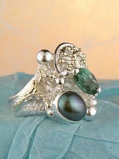 Григорій Пира Піро Стерлінгового Дизайн Перстень з Срібла і 18-Каратного Золота з Каменями 4978