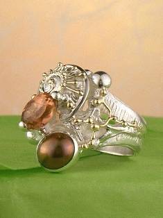 Григорій Пира Піро Стерлінгового Дизайн Перстень з Срібла і 18-Каратного Золота з Каменями 3852