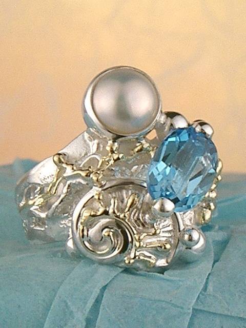 Григорій Пира Піро Стерлінгового Дизайн Перстень з Срібла і 18-Каратного Золота з Каменями 4285