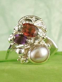 anillo plata de ley y oro 585 con piedras de moda, anillo para mujeres de plata de ley con piedras, joyas de autor plata de ley con piedras para mujeres, anillo 8582