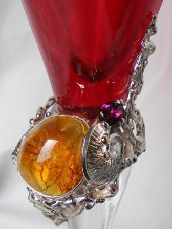 Calice, Argent Massif, Or 585, Grenat, Perle, Ambre, Ammonite, Gregory Pyra Piro