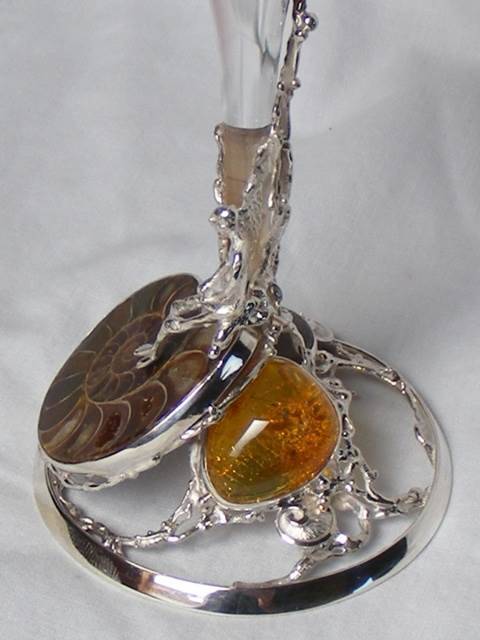 Calice, Argent Massif, Or 585, Grenat, Perle, Ambre, Ammonite, Gregory Pyra Piro