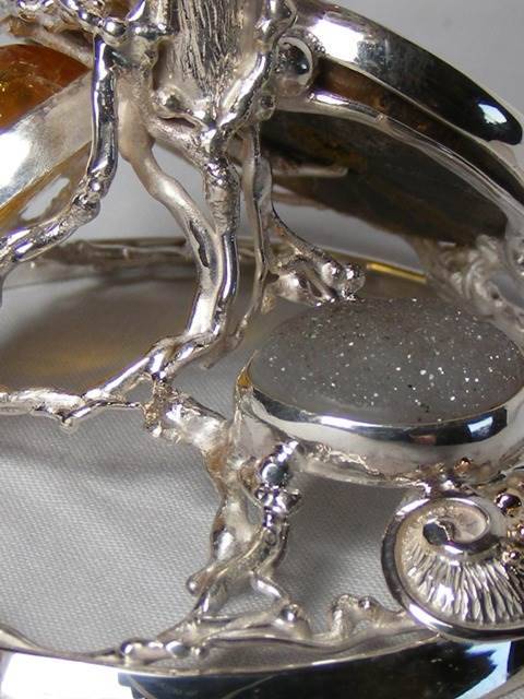 Calice, Argent Massif, Or 585, Grenat, Perle, Ambre, Ammonite, Gregory Pyra Piro