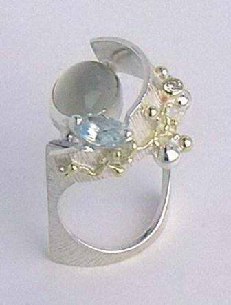 Original Sterling Silver and 18 Karat Gold rings for women with Moonstone
