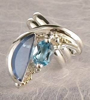 anillo plata de ley y oro 585 con piedras de moda, anillo para mujeres de plata de ley con piedras, joyas de autor plata de ley con piedras para mujeres, anillo 1970