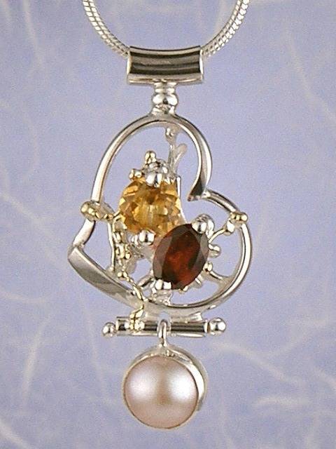 Gregory Pyra Piro Cœur Pendentif Fait Main en Argent Massif avec Pierres et Perles 6943