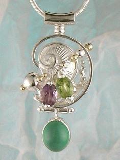 Gregory Pyra Piro One of a Kind Original #Handmade #Sterling #Silver and #Gold #Amethyst and facet cut peridot #Pendant 8673