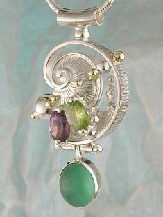 Gregory Pyra Piro One of a Kind Original #Handmade #Sterling #Silver and #Gold #Amethyst and facet cut peridot #Pendant 8673