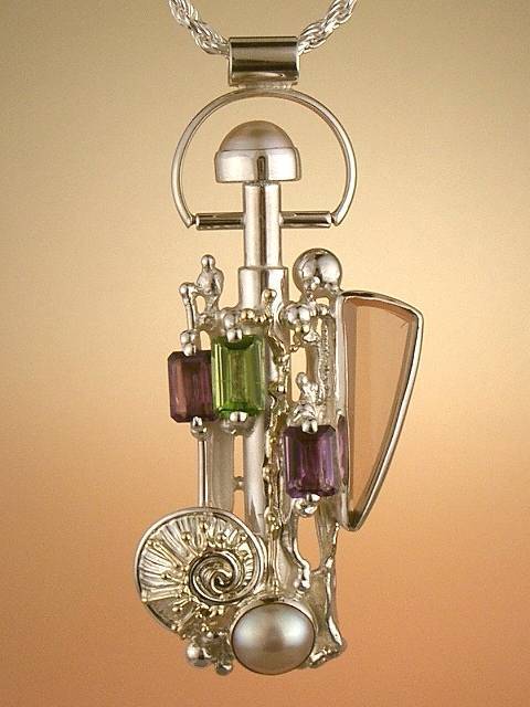 artisan made handcrafted jewelry,, jewellery with colour stones, jewellery with natural gemstones, jewellery with real pearls, where to buy jewellery for mature womens, jewellery from mixed metals with gemstones,  #Amethyst and Blue Topaz #Perfume Bottle Pendant 1530