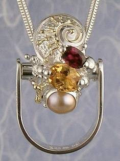 artisan made handcrafted jewelry,, jewellery with colour stones, jewellery with natural gemstones, jewellery with real pearls, where to buy jewellery for mature womens, jewellery from mixed metals with gemstones, facet cut citrine and #Garnet #Ring Pendant 9829
