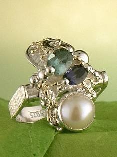 anillo plata de ley y oro 585 con piedras de moda, anillo para mujeres de plata de ley con piedras, joyas de autor plata de ley con piedras para mujeres, anillo #Colgante 7562