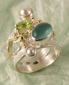 Григорій Пира Піро Стерлінгового Дизайн Перстень з Срібла і 18-Каратного Золота з Каменями 3284