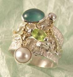 Григорій Пира Піро Стерлінгового Дизайн Перстень з Срібла і 18-Каратного Золота з Каменями 3284