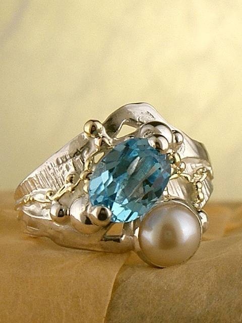 Григорій Пира Піро Стерлінгового Дизайн Перстень з Срібла і 18-Каратного Золота з Каменями 2392
