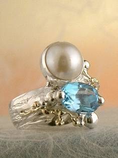 Григорій Пира Піро Стерлінгового Дизайн Перстень з Срібла і 18-Каратного Золота з Каменями 3947